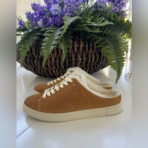 FRYE IVY Genuine Shealing Mule Sneaker suede wmn 7.5M athletic shoes Brown EUC